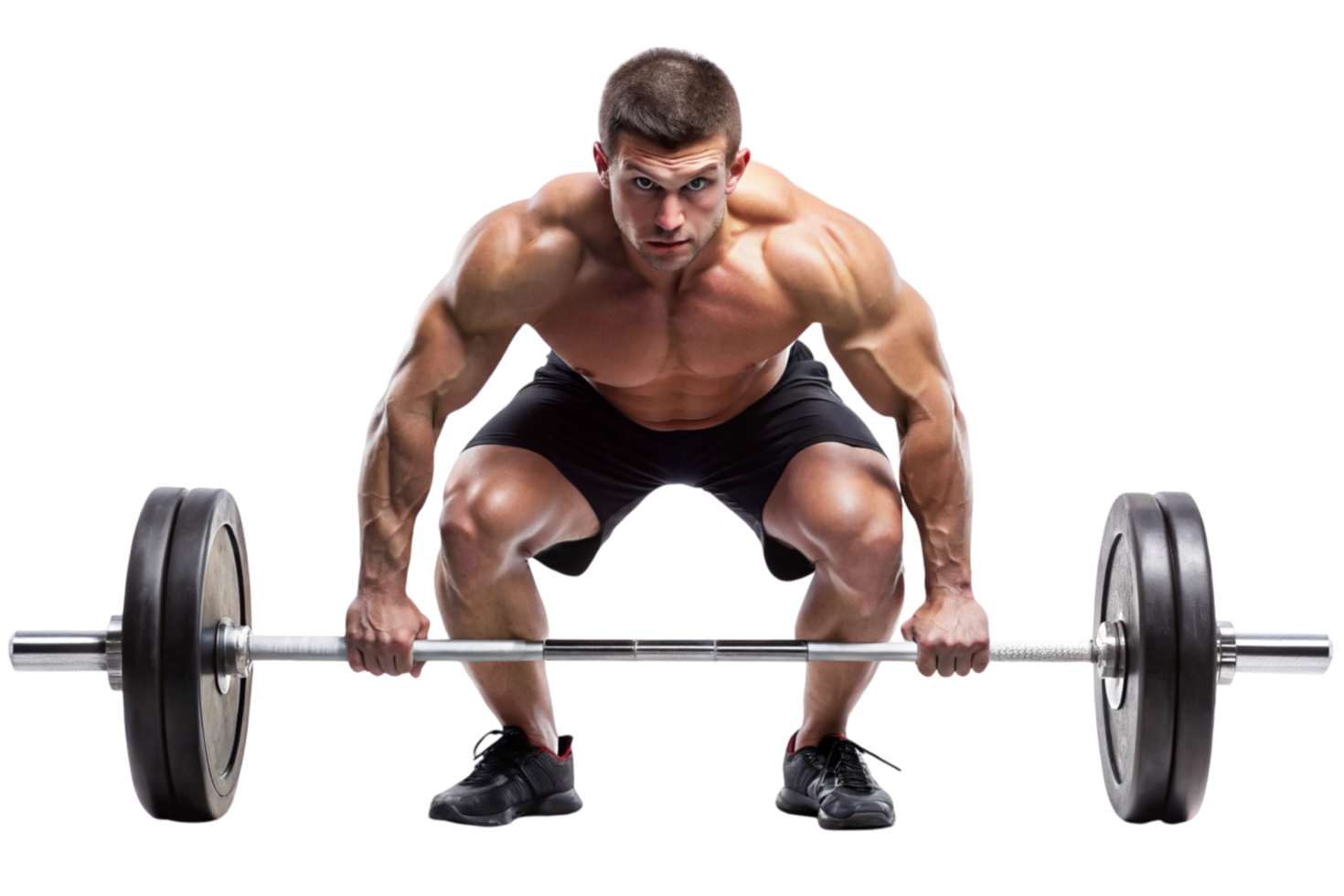 Bodybuilder in Starting Position for Deadlift Exercise png