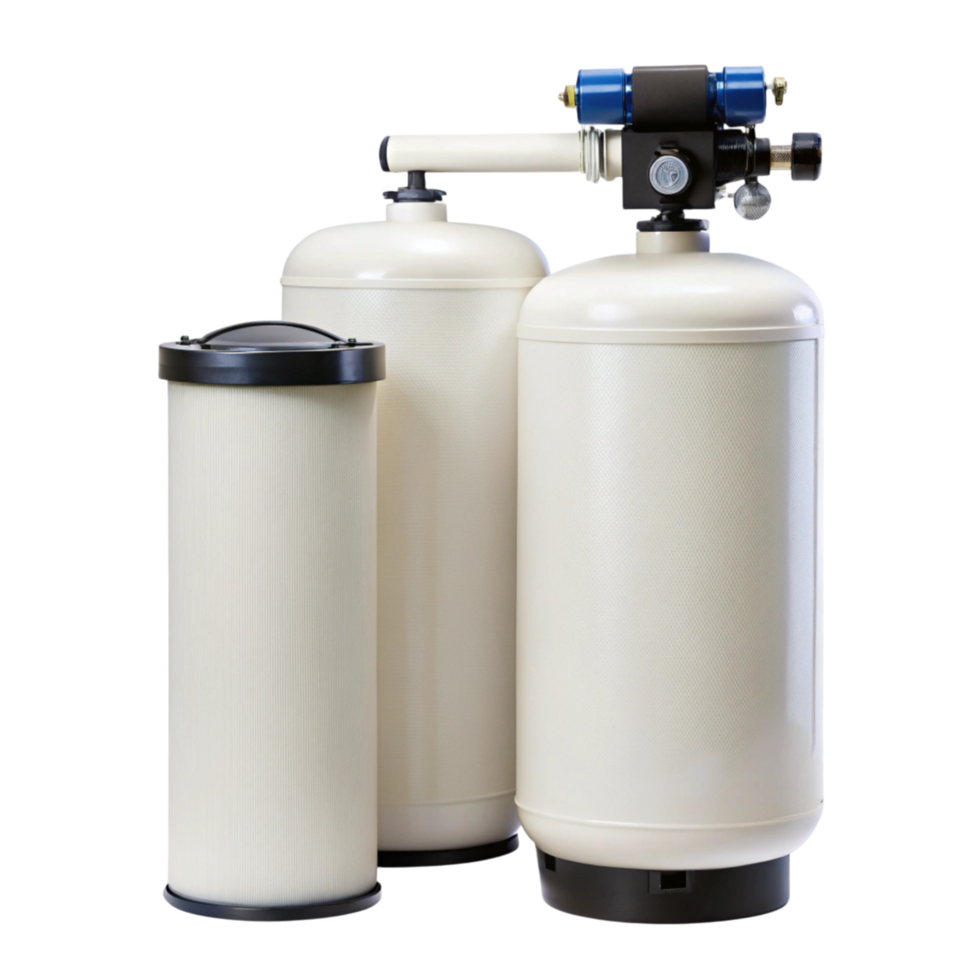 water filtration tank designed for water softening and mineral reduction, isolated on white png