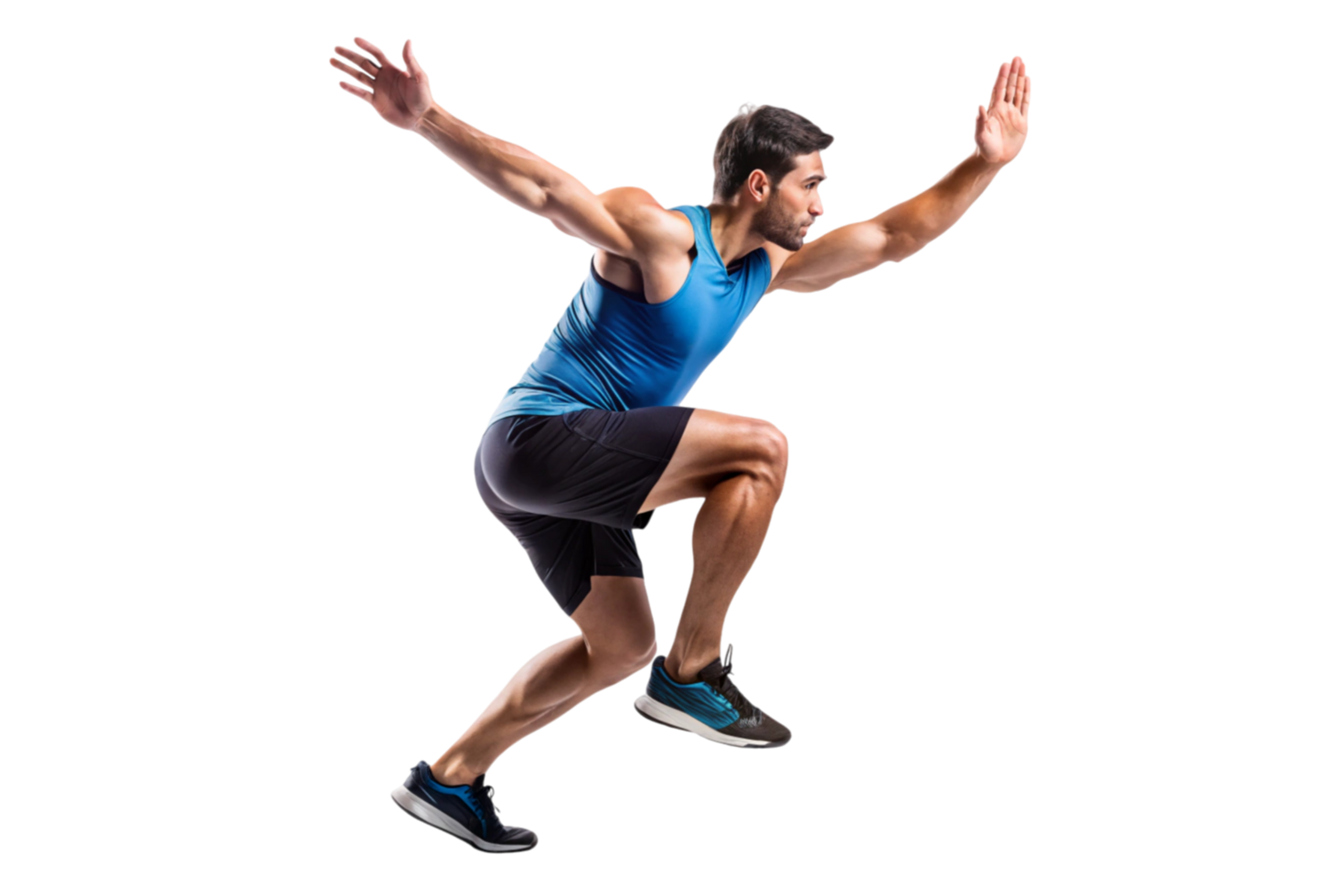 Male Runner Performing Intense Sprint on Black Background png