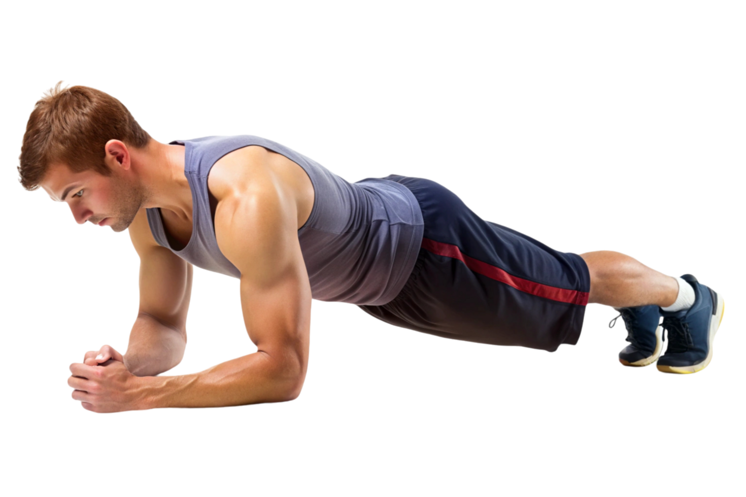 Athletic Male Doing Plank Exercise on Black Background png