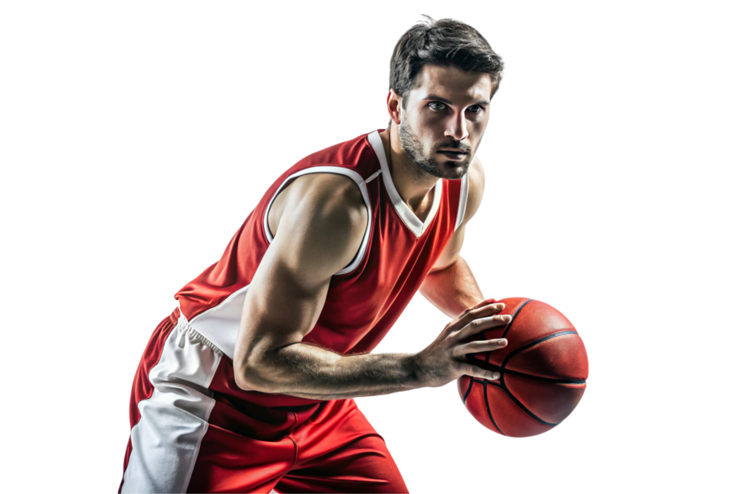 Intense Basketball Player Holding Ball Ready for Action png