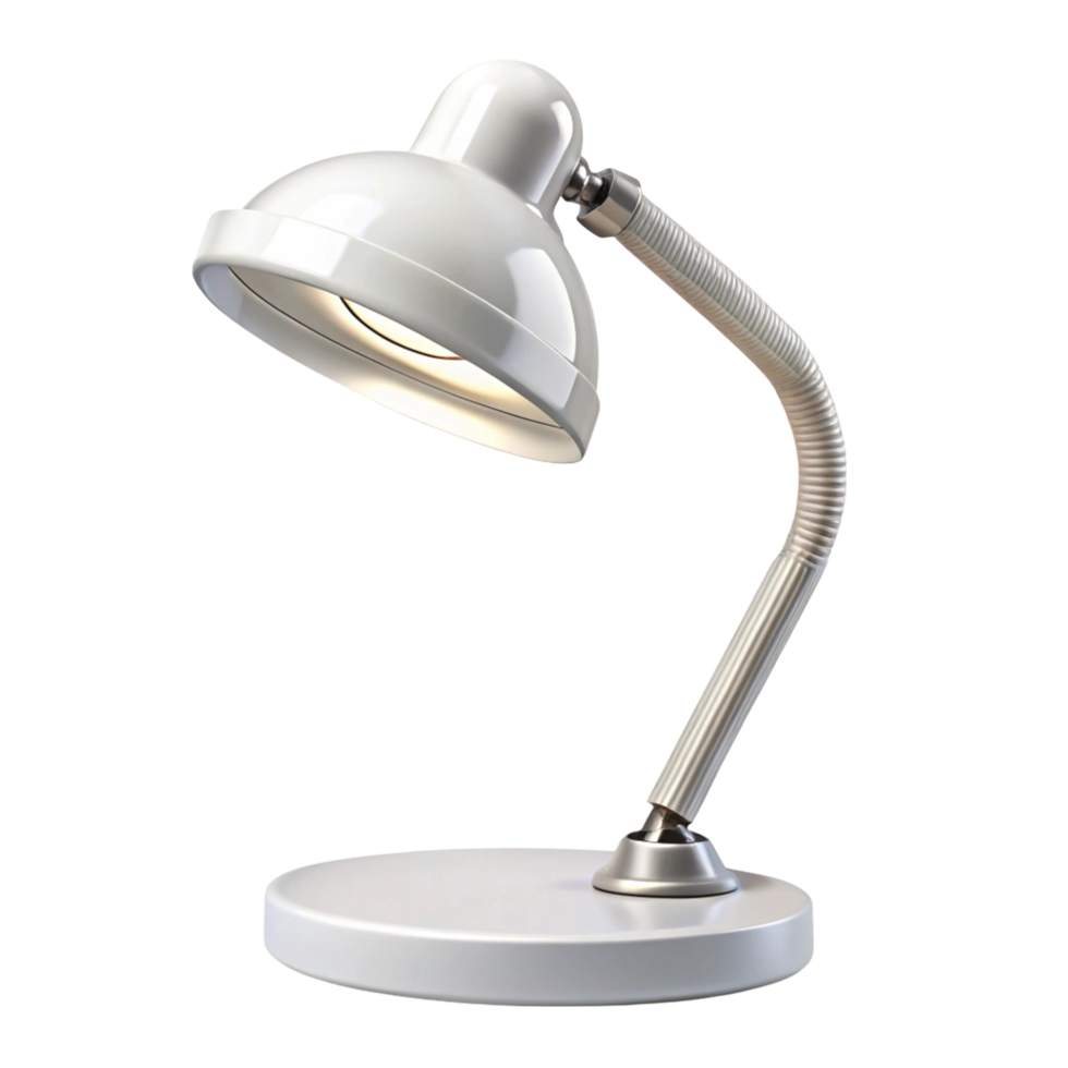 Classic white desk lamp with warm light creating a cozy ambiance suitable for reading or studying png