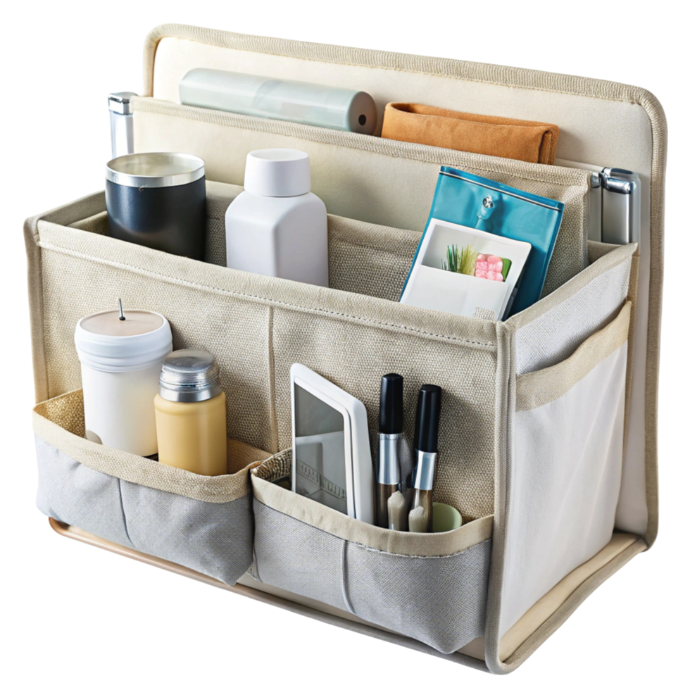 Modern bedside organizer with space for devices, books, and essentials keeping your space neat and accessible png
