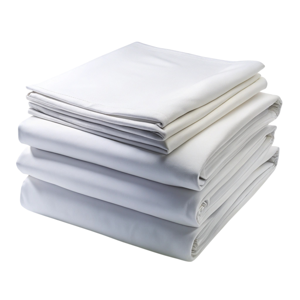 Neatly folded white bed sheet set ideal for bedroom essentials providing soft and comfortable bedding on Transparent Background png