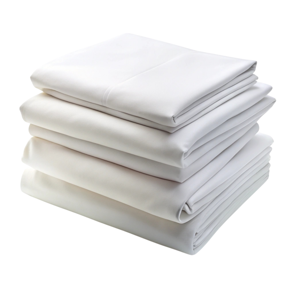 Stack of premium white bed sheets perfect for a cozy and minimalist bedroom setup displayed on a Transparent Background png