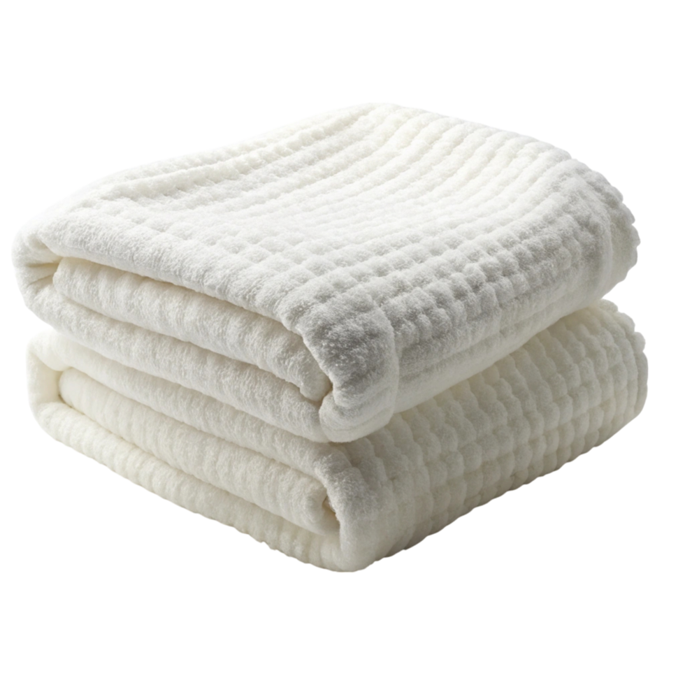 Elegant white throw blanket in waffle texture, folded neatly on Transparent Background, ideal for warm and stylish interiors png
