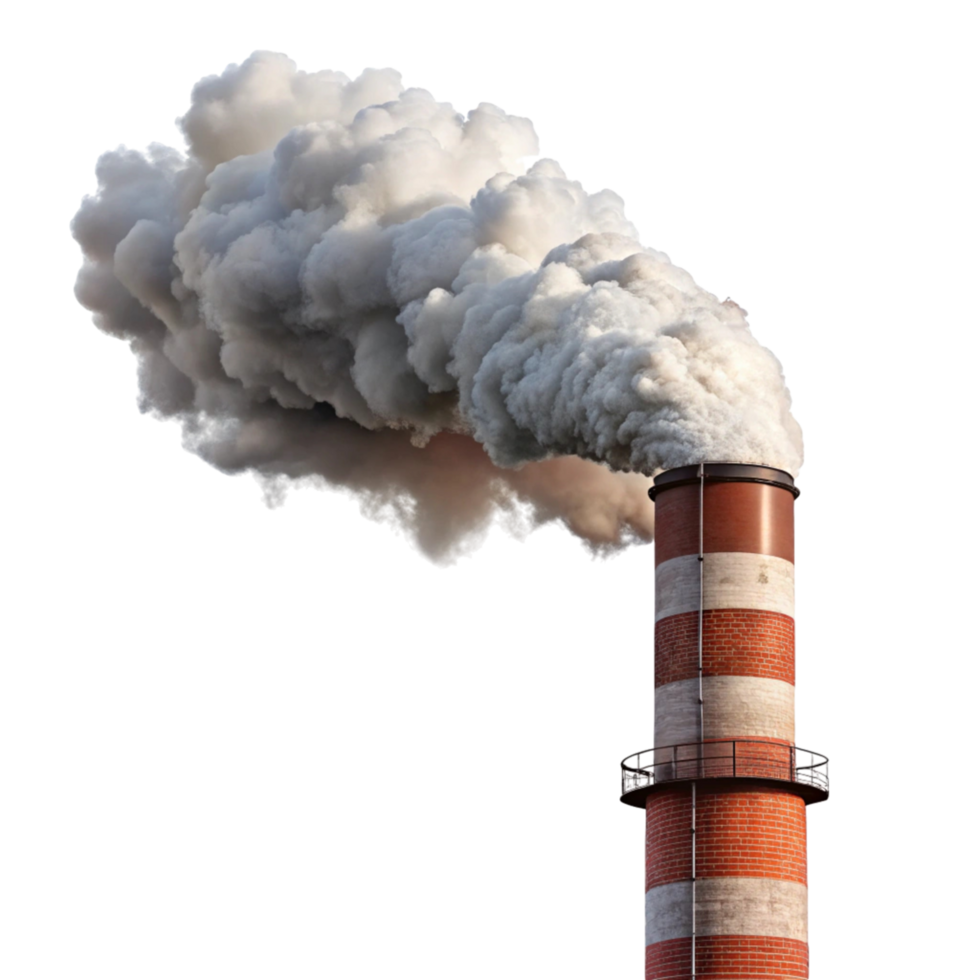 Industrial chimney emitting dense clouds of smoke, signifying pollution or winter warmth png