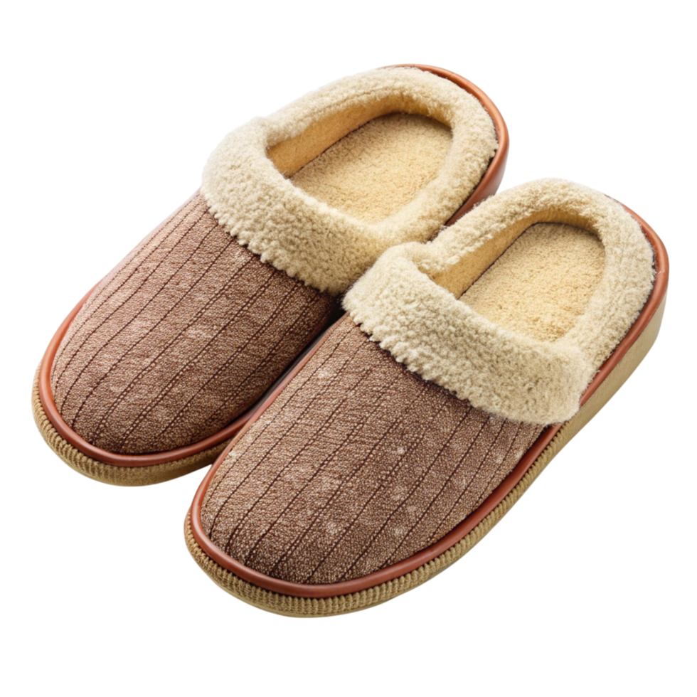 Comfortable house slippers with plush lining and textured fabric, ideal for cozy wear and relaxation at home in winter png