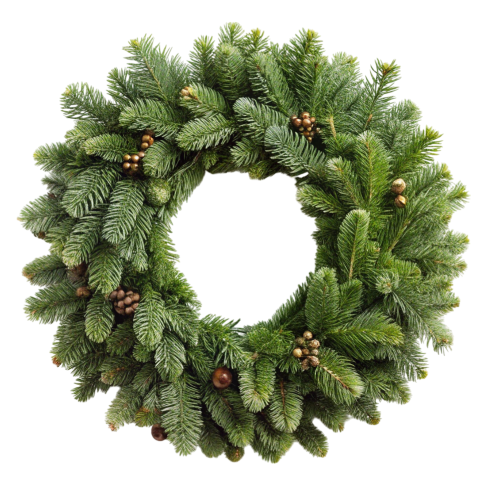 Elegant green wreath with natural elements, ideal for festive decor, shown on a clean Transparent Background png