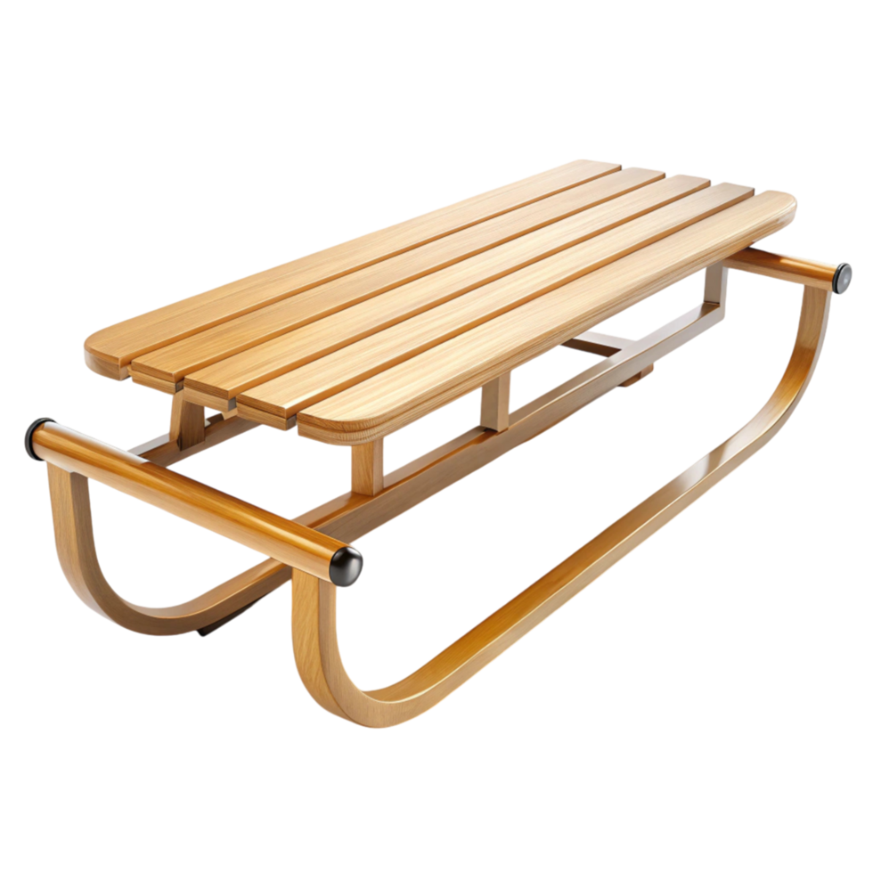 Wooden sled with smooth metallic runners, designed for winter activities, isolated on a Transparent Background png