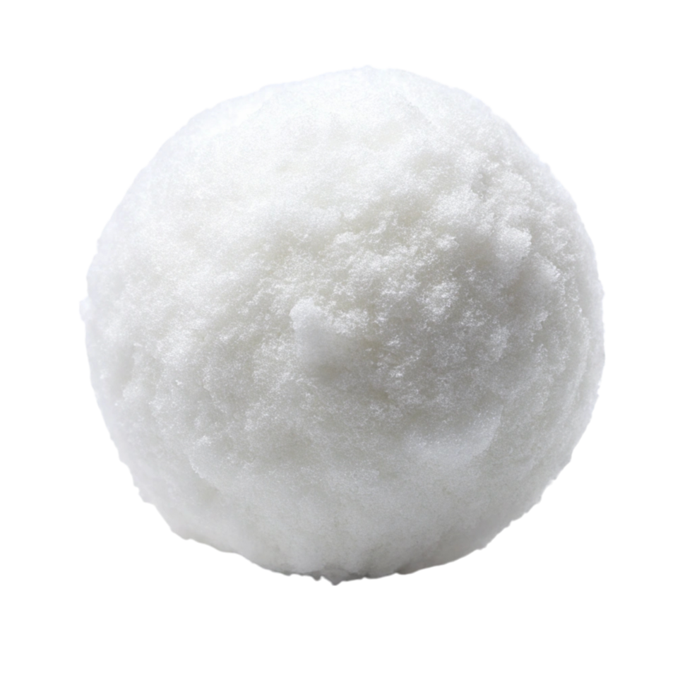 Close up of a perfectly rounded snowball with a fluffy texture against a clean Transparent Background png