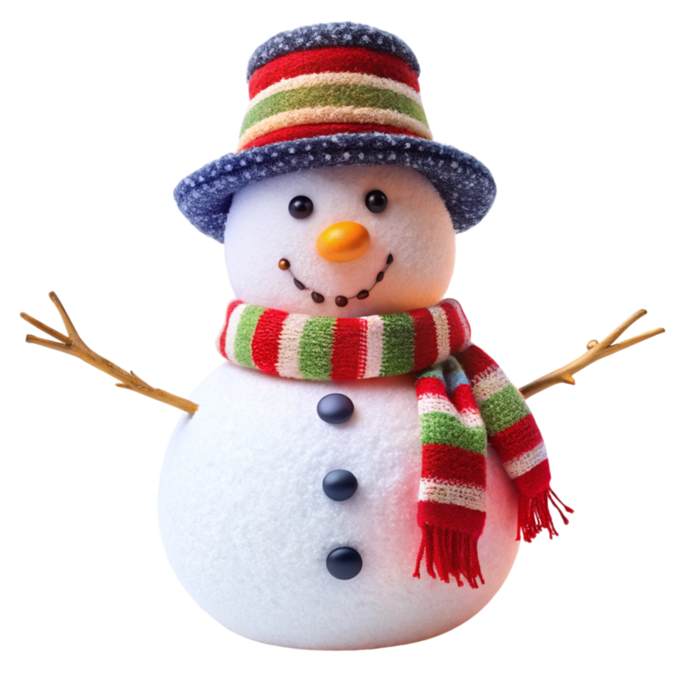 Festive snowman with bright scarf and hat, capturing the essence of winter fun and Christmas spirit png