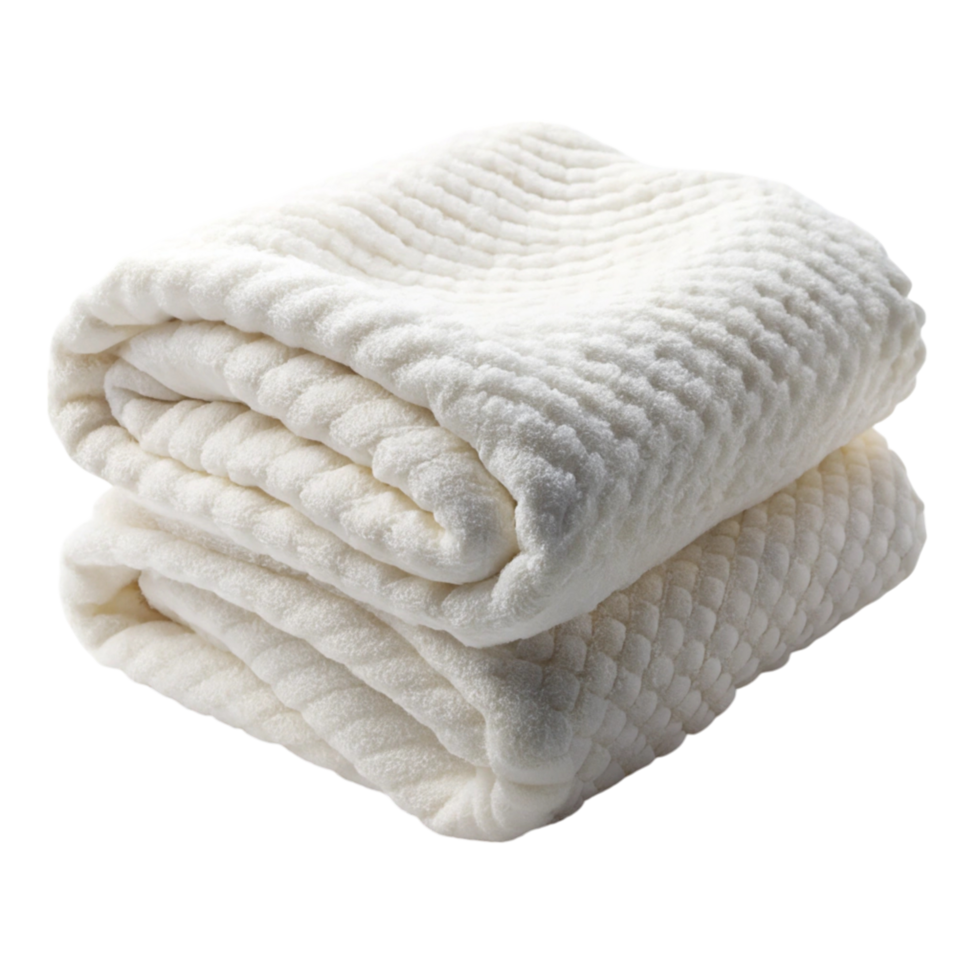 Fluffy and warm white blanket, perfect for cold winter evenings, designed to offer maximum comfort and warmth png