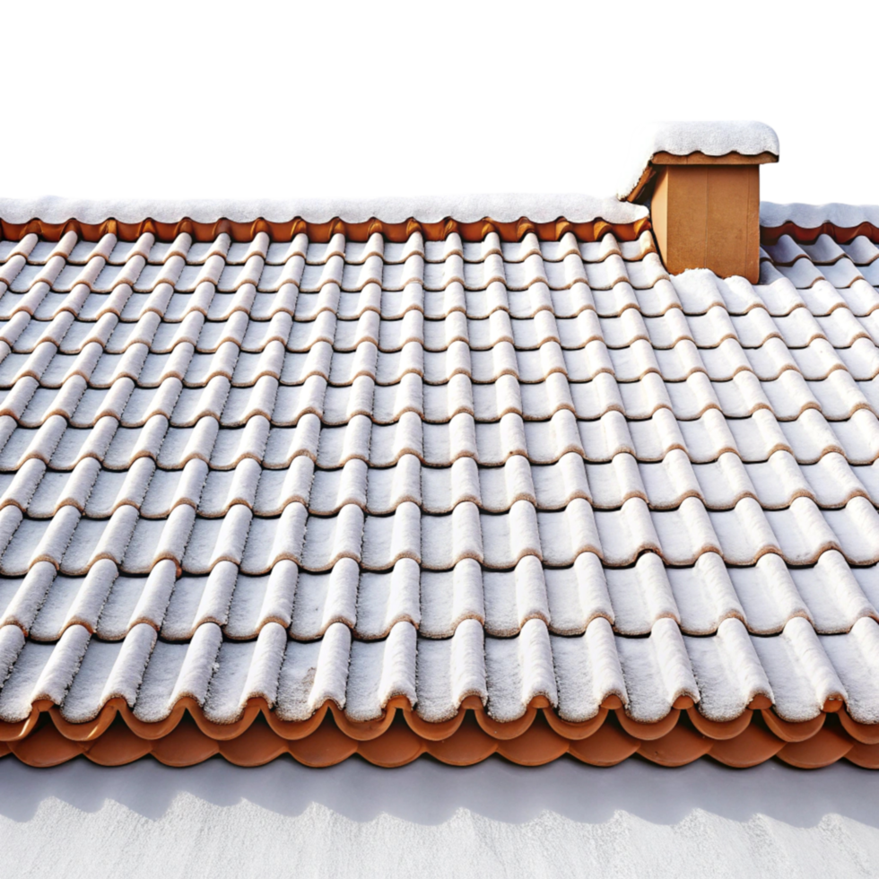 Clear image of a tiled roof partially covered in snow, emphasizing winters minimalist beauty png