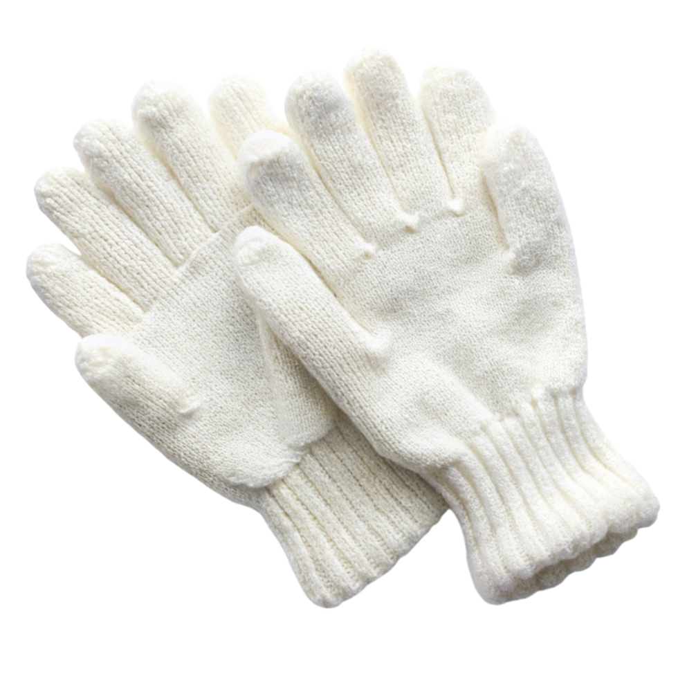 Elegant white winter gloves made from soft wool, featuring a traditional cable knit design for cold weather protection png