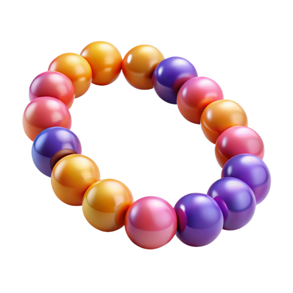 pristine remarkable A colorful beadebracelet with intricate patterns, glossy finish, soft lighting, top-down view, isolateon transparent background,high-resolution product photography png
