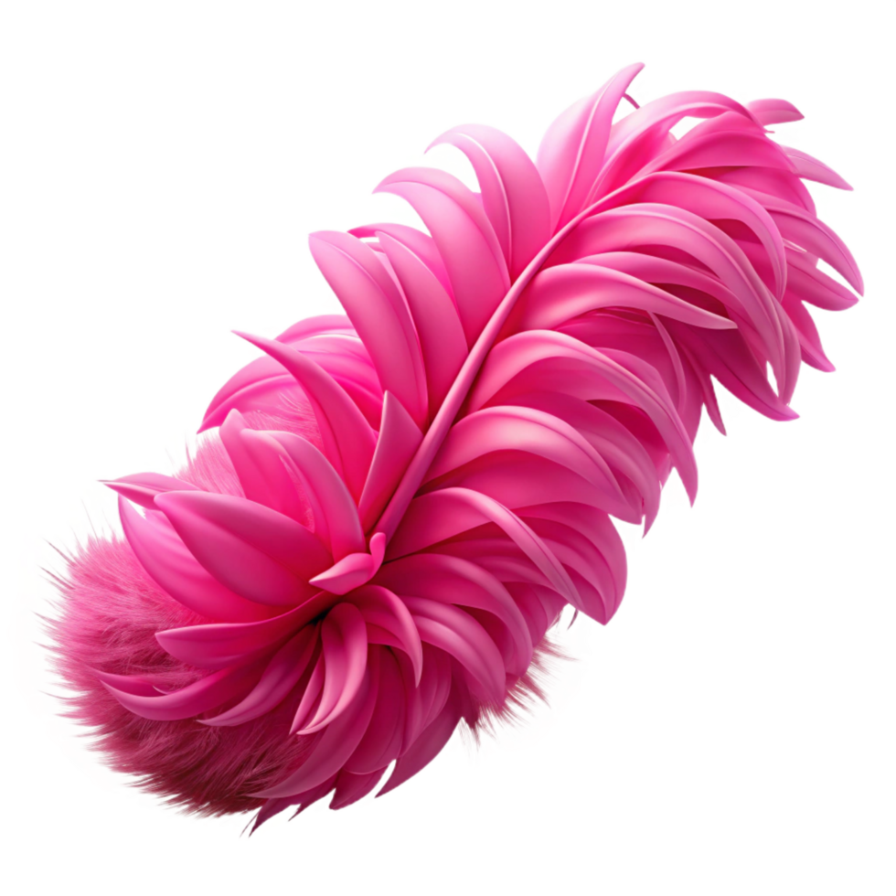 beautiful intense creative A single feather boa, fluffy texture, vibrant pink, studio lighting, with transparent background,high-resolution product photography authentic png