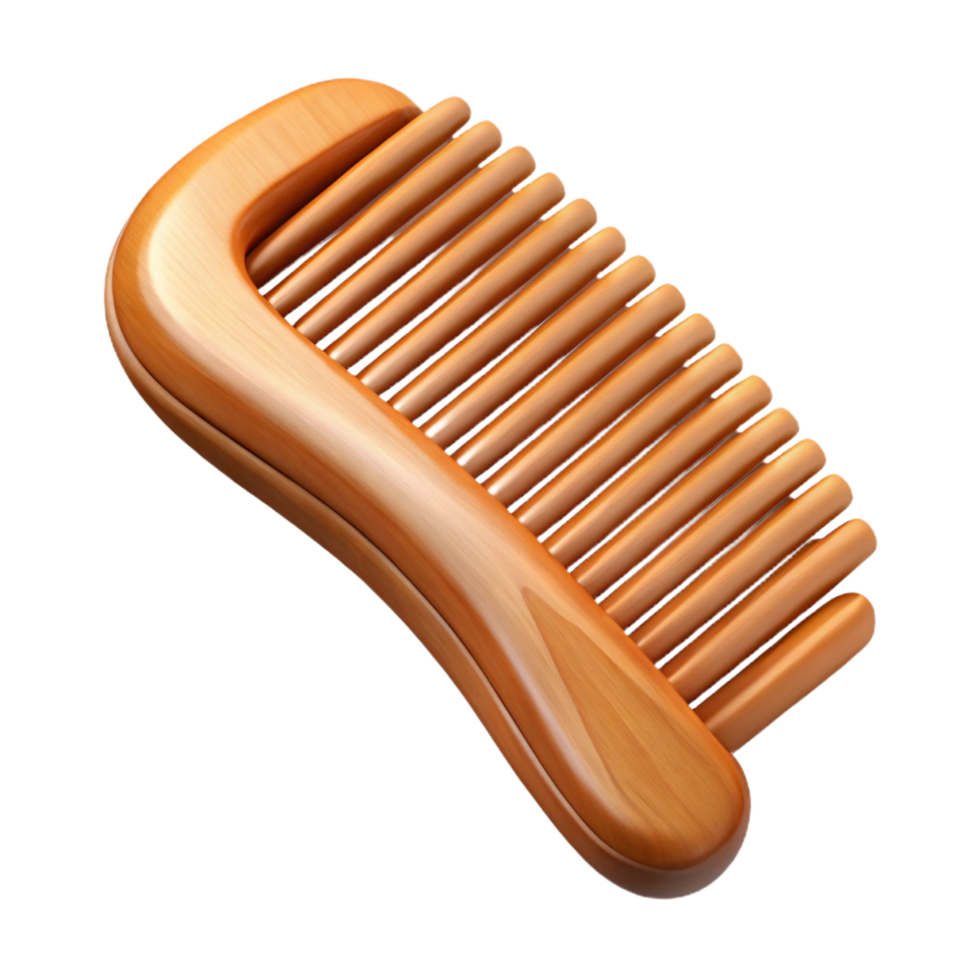 vibrant standout A wooden hair comb with carvedetails, polishefinish, studio lighting, side view, with transparent background,high-resolution product photography png