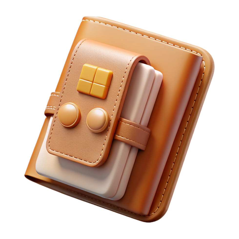 vibrant unforgettable A leather passport holder with embosseinitials, multiple slots, soft lighting, top-down view, with transparent background,high-resolution product photography png