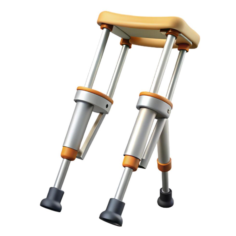 hypnotic vintage Crutches, adjustable height, rubber tips, aluminum frame, render, studio lighting, front view, isolateon transparent background,high-resolution product photography refined png