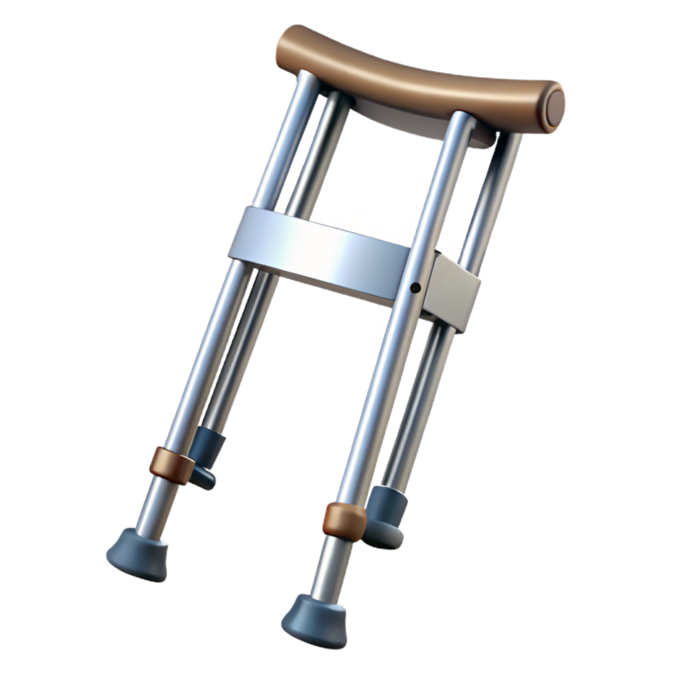 nostalgic radiant Crutches, adjustable height, rubber tips, aluminum frame, render, studio lighting, front view, isolateon transparent background,high-resolution product photography crisp png