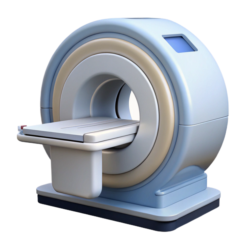 beautiful bolsurreal MRI machine, detaileexterior, white casing, render, studio lighting, front view, with transparent background,high-resolution product photography top-tier png