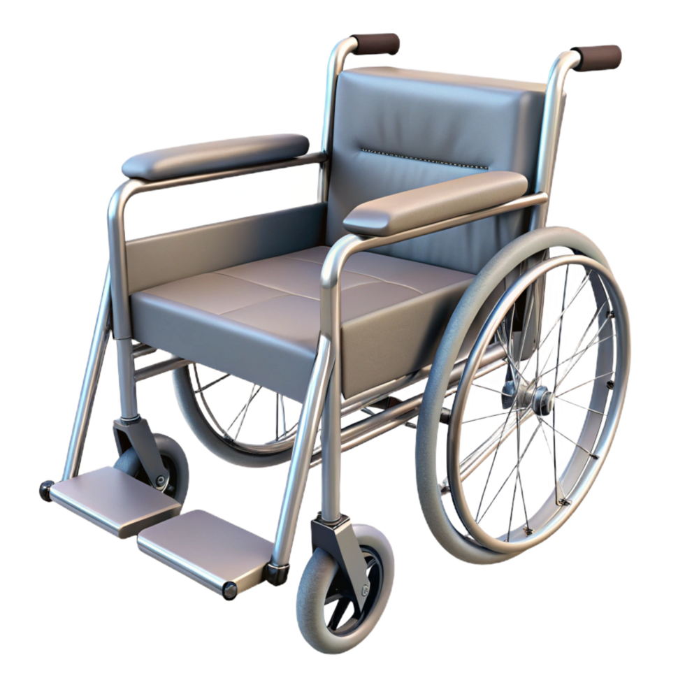 mysterious wonderful Wheelchair, foldable, with footrests anarmrests, metallic frame, fabric seat, render, soft lighting, isolateon transparent background,high-resolution product photography exclusive png