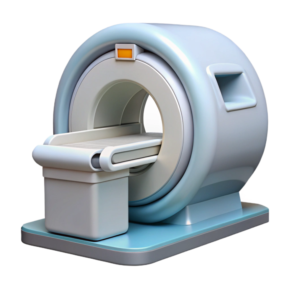 joyful dazzling MRI machine, detaileexterior, white casing, render, studio lighting, front view, with transparent background,high-resolution product photography artisan png