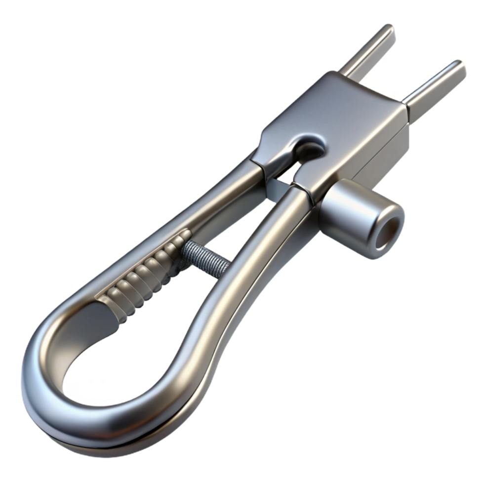 striking remarkable Forceps, serratetips, locking mechanism, metallic finish, render, studio lighting, side view, with transparent background,high-resolution product photography png