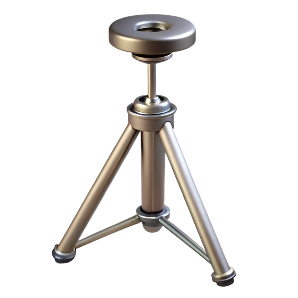 bolglorious Metal tripostanwith adjustable height ana ring clamp, soft lighting, matte finish, isolateon transparent background,high-resolution product photography premium png