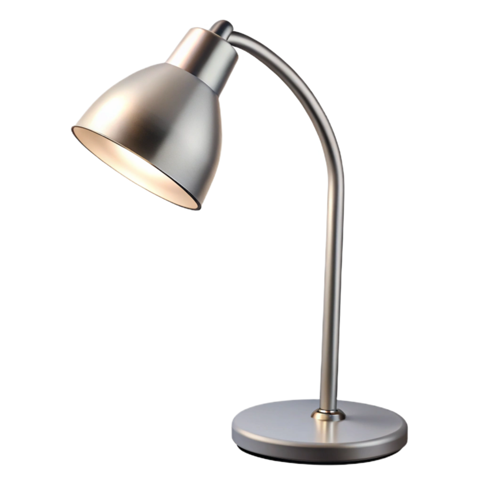 celebrategeometric Modern floor lamp, brushenickel finish, adjustable arc arm, white lampshade, soft lighting, side view, isolateon transparent background,high-resolution product photography luxury png