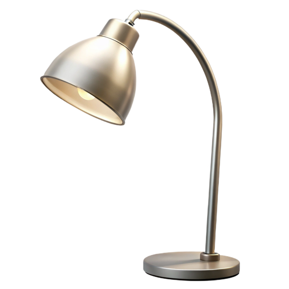 exquisite standout Modern floor lamp, brushenickel finish, adjustable arc arm, white lampshade, soft lighting, side view, isolateon transparent background,high-resolution product photography png