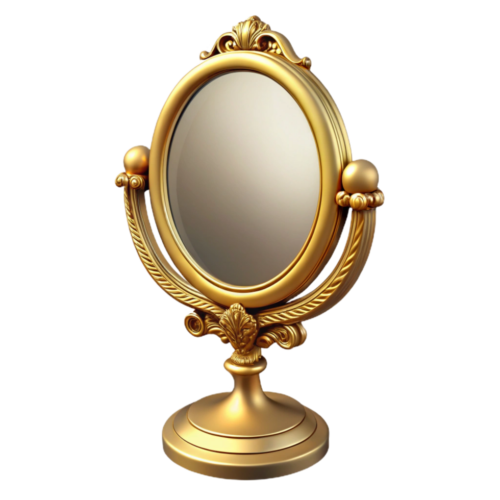 sumptuous vintage Vintage vanity mirror, ornate golframe, oval shape, front view, studio lighting, isolateon transparent background,high-resolution product photography original png