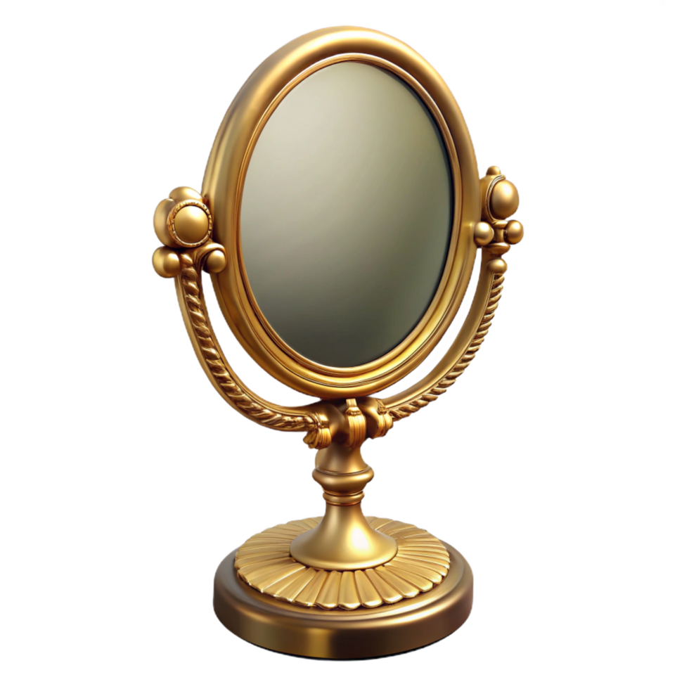 radiant intense tropical Vintage vanity mirror, ornate golframe, oval shape, front view, studio lighting, isolateon transparent background,high-resolution product photography precision png