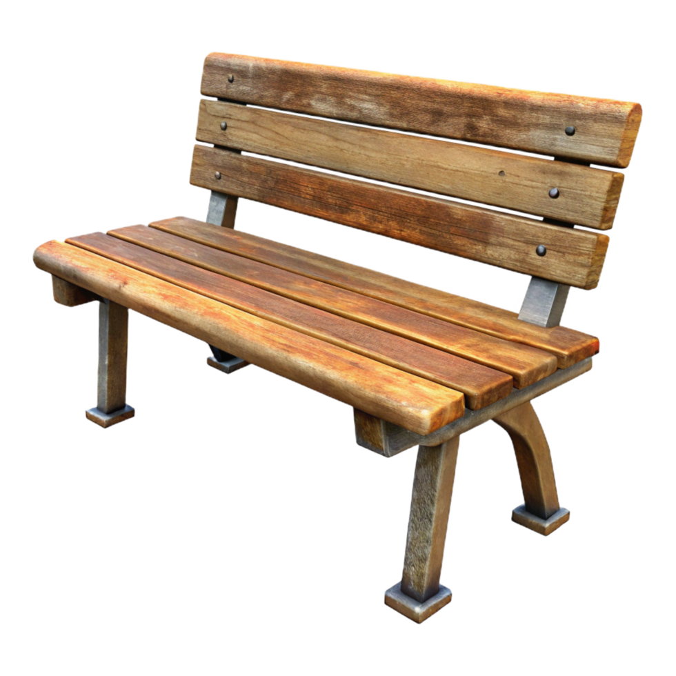 pristine acclaimeRustic wooden bench, reclaimewood, metal legs, front view, studio lighting, isolateon transparent background,high-resolution product photography png