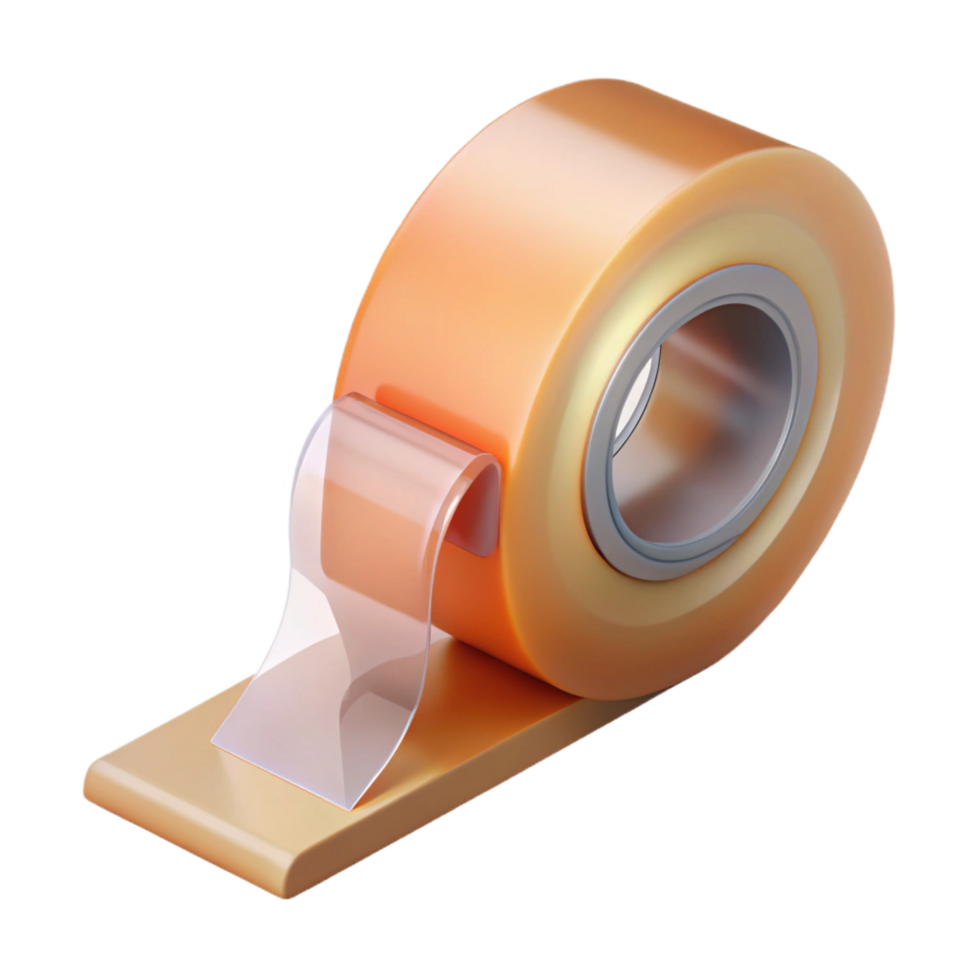 stunning avant-garde Roll of clear packing tape, dispenser included, matte plastic, soft lighting, isolateon transparent background,high-resolution product photography authentic png