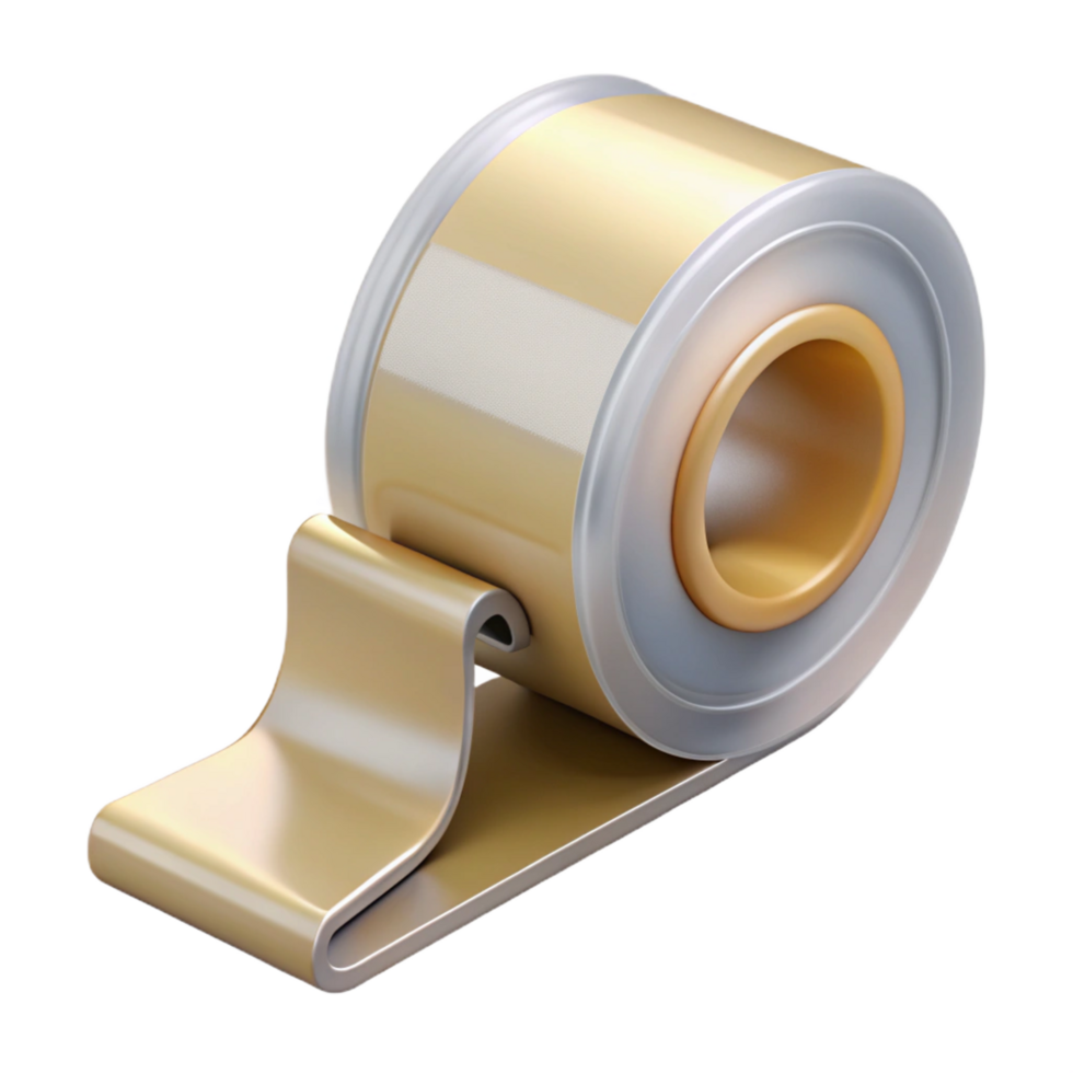 quintessential minimalist Roll of clear packing tape, dispenser included, matte plastic, soft lighting, isolateon transparent background,high-resolution product photography ultra HD png