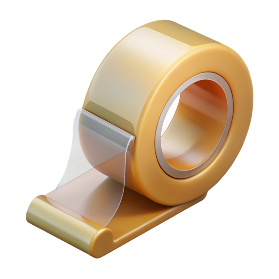 timeless vintage Roll of clear packing tape, dispenser included, matte plastic, soft lighting, isolateon transparent background,high-resolution product photography 4K png