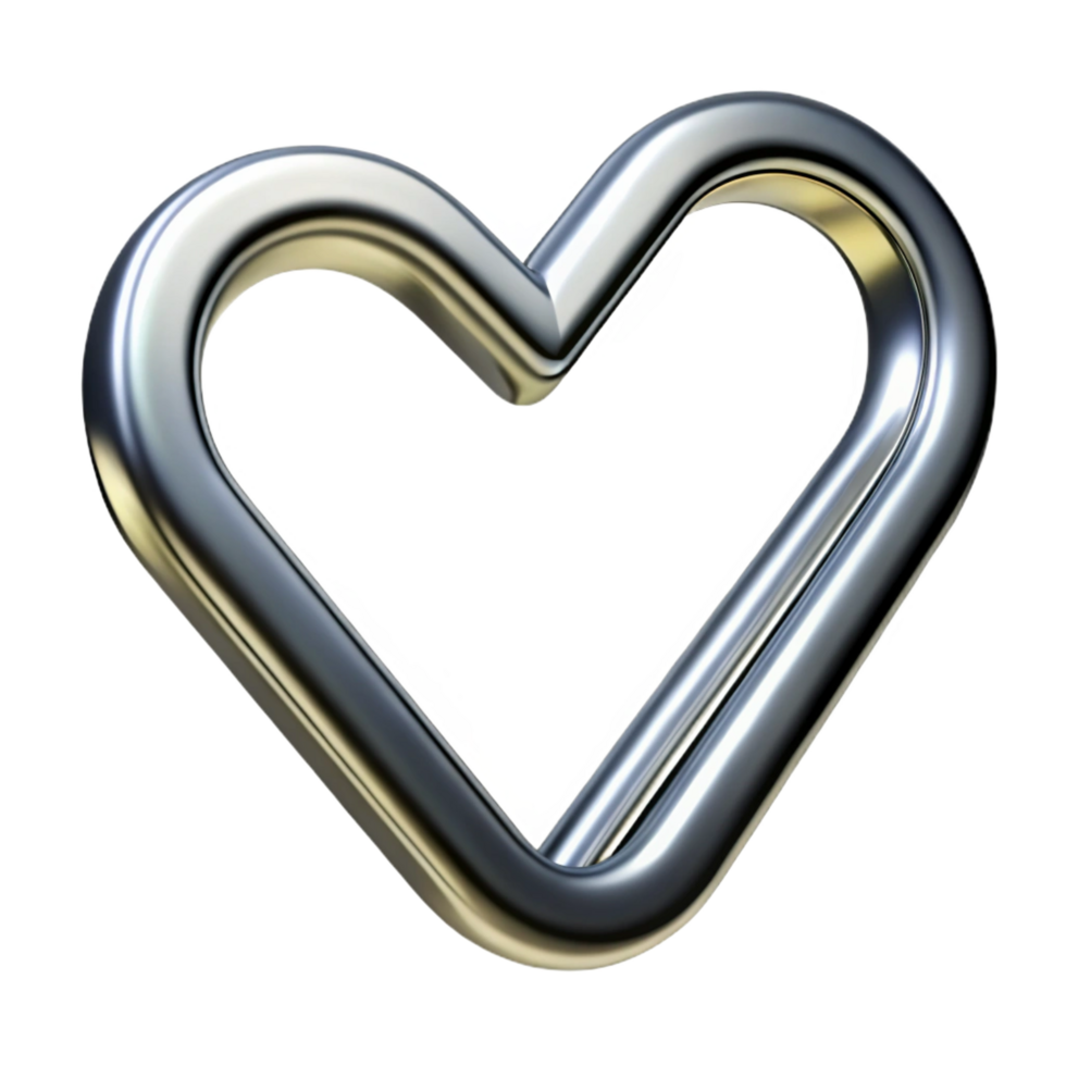 signature minimalist Paperclip, metallic silver, bent into a heart shape, front view, studio lighting, isolateon transparent background,high-resolution product photography flawless png