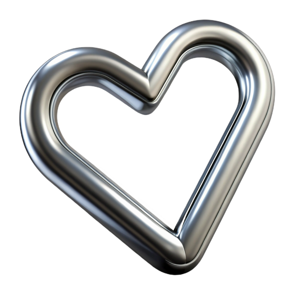 energetic impressive Paperclip, metallic silver, bent into a heart shape, front view, studio lighting, isolateon transparent background,high-resolution product photography original png