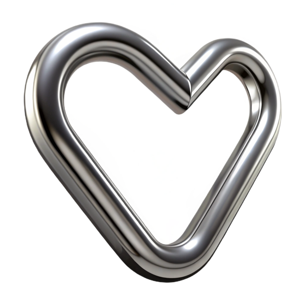 alluring tranquil victorian Paperclip, metallic silver, bent into a heart shape, front view, studio lighting, isolateon transparent background,high-resolution product photography impeccable png