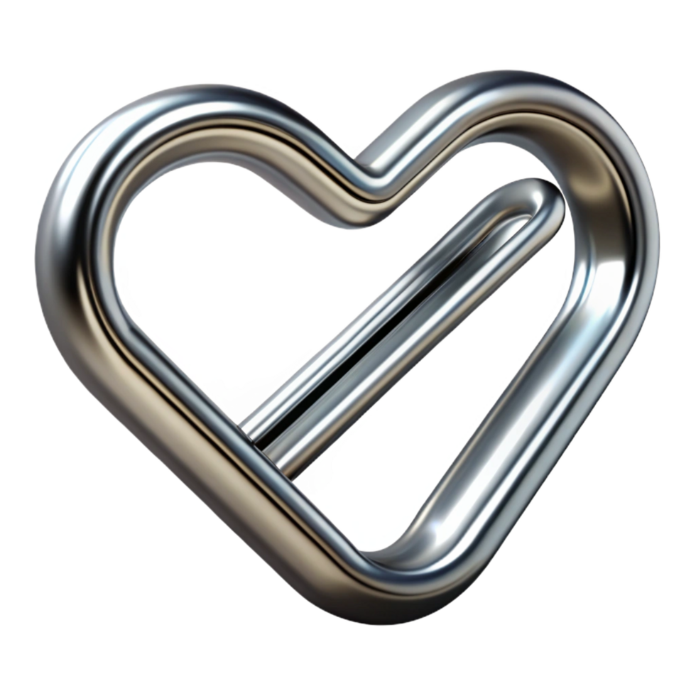 romantic sumptuous Paperclip, metallic silver, bent into a heart shape, front view, studio lighting, isolateon transparent background,high-resolution product photography luxury png