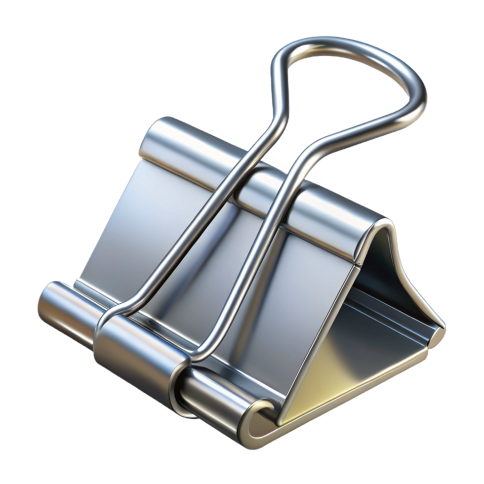 exemplary vintage Binder clip, metallic silver, large size, open, front view, soft lighting, isolateon transparent background,high-resolution product photography premium png
