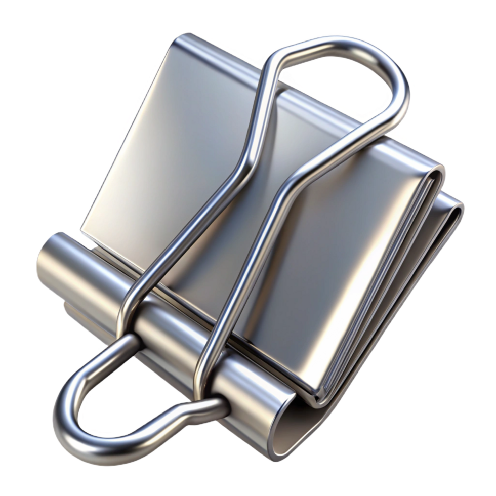dreamy immaculate Binder clip, metallic silver, large size, open, front view, soft lighting, isolateon transparent background,high-resolution product photography refined png