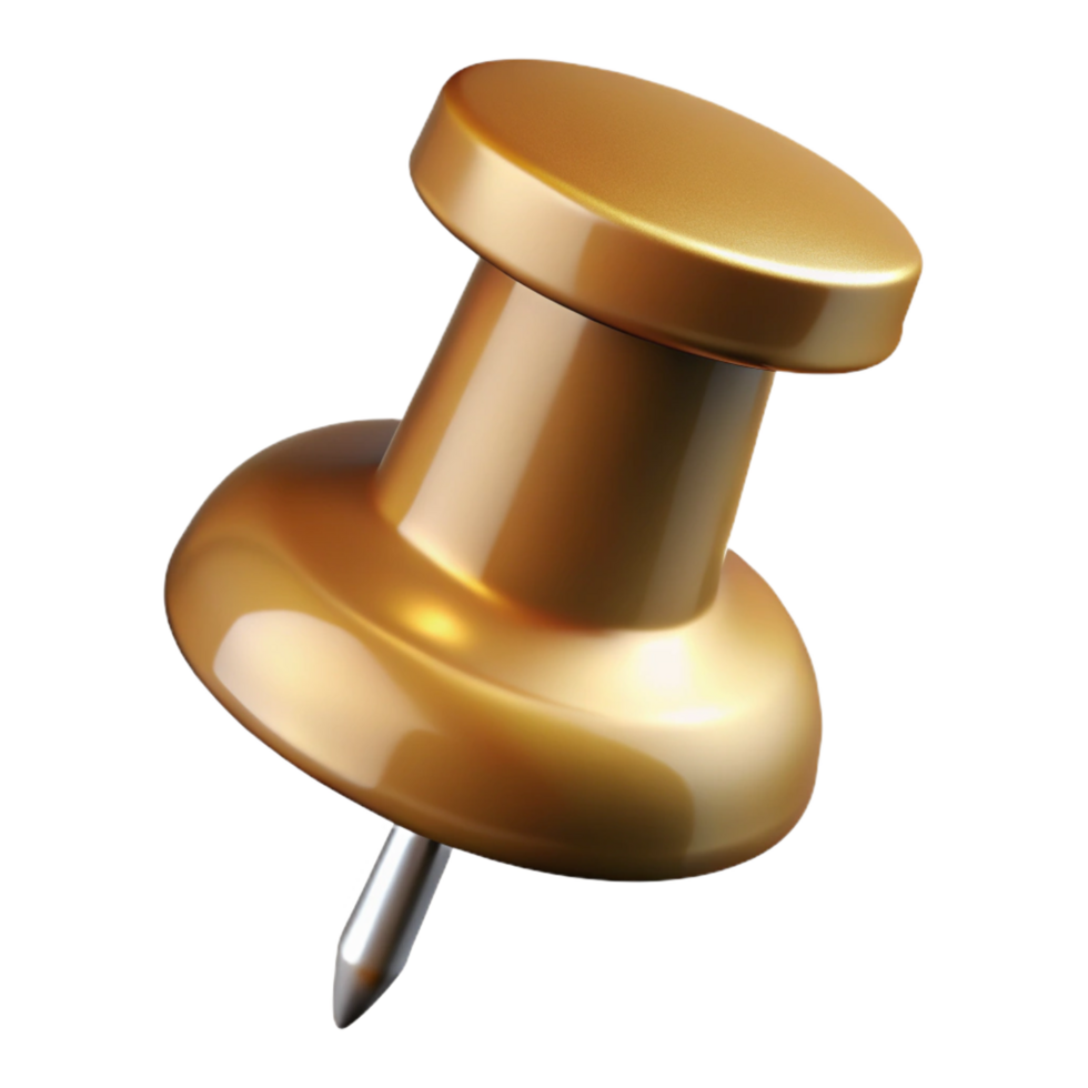 dynamic pristine Thumbtack, brass, short pin, front view, studio lighting, isolateon transparent background,high-resolution product photography masterfully captured png