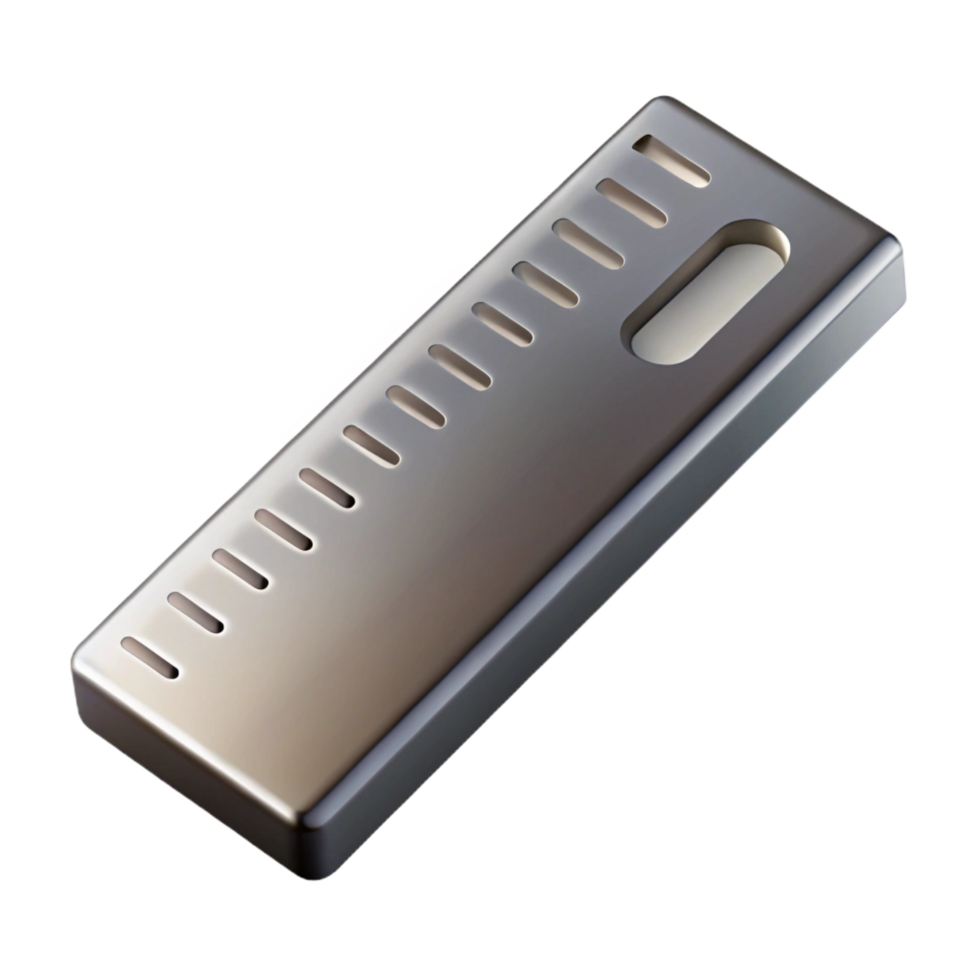striking contemporary Ruler, stainless steel, metric animperial markings, soft lighting, isolateon transparent background,high-resolution product photography expertly shot png