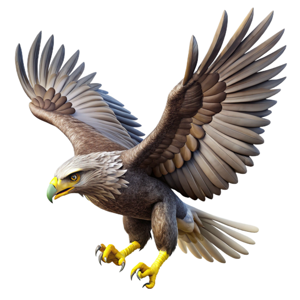 striking celebrateEagle in flight, powerful wings, sharp talons extended, dynamic pose, studio lighting, studio photography, isolateon transparent background,high-resolution product photography png