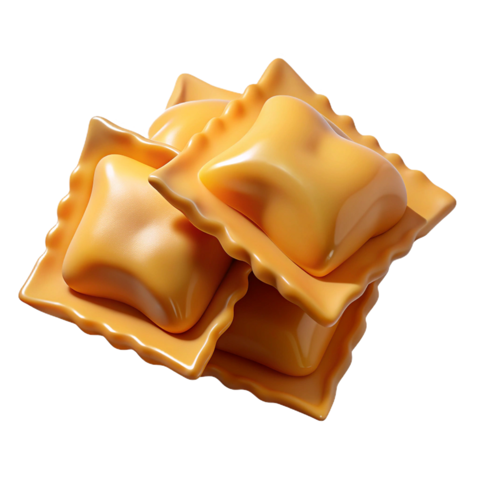 notable avant-garde Ravioli pasta square, fillewith meat, dramatic lighting, side view, detaileillustration, isolateon transparent background,high-resolution product photography 8K png