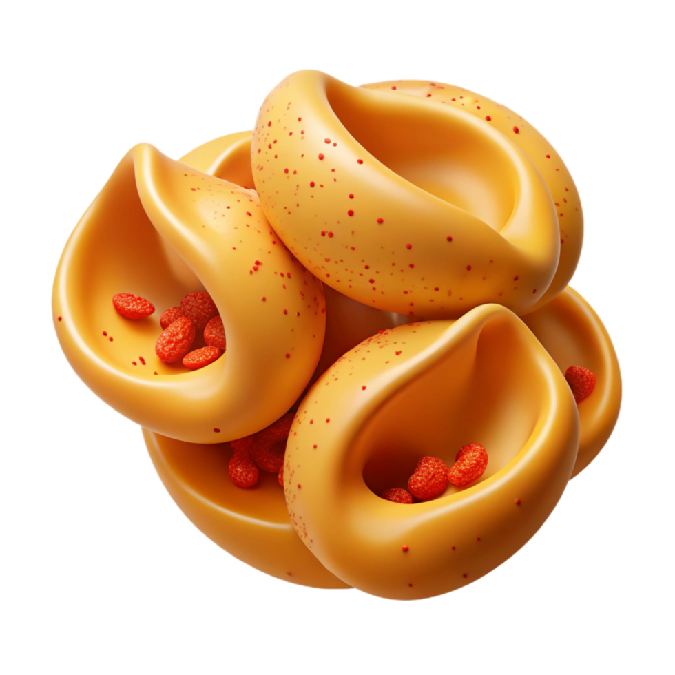 nostalgic dramatic Orecchiette pasta ear, dustewith repepper flakes, studio lighting, top-down view, detaileillustration, isolateon transparent background,high-resolution product photography top-tier png