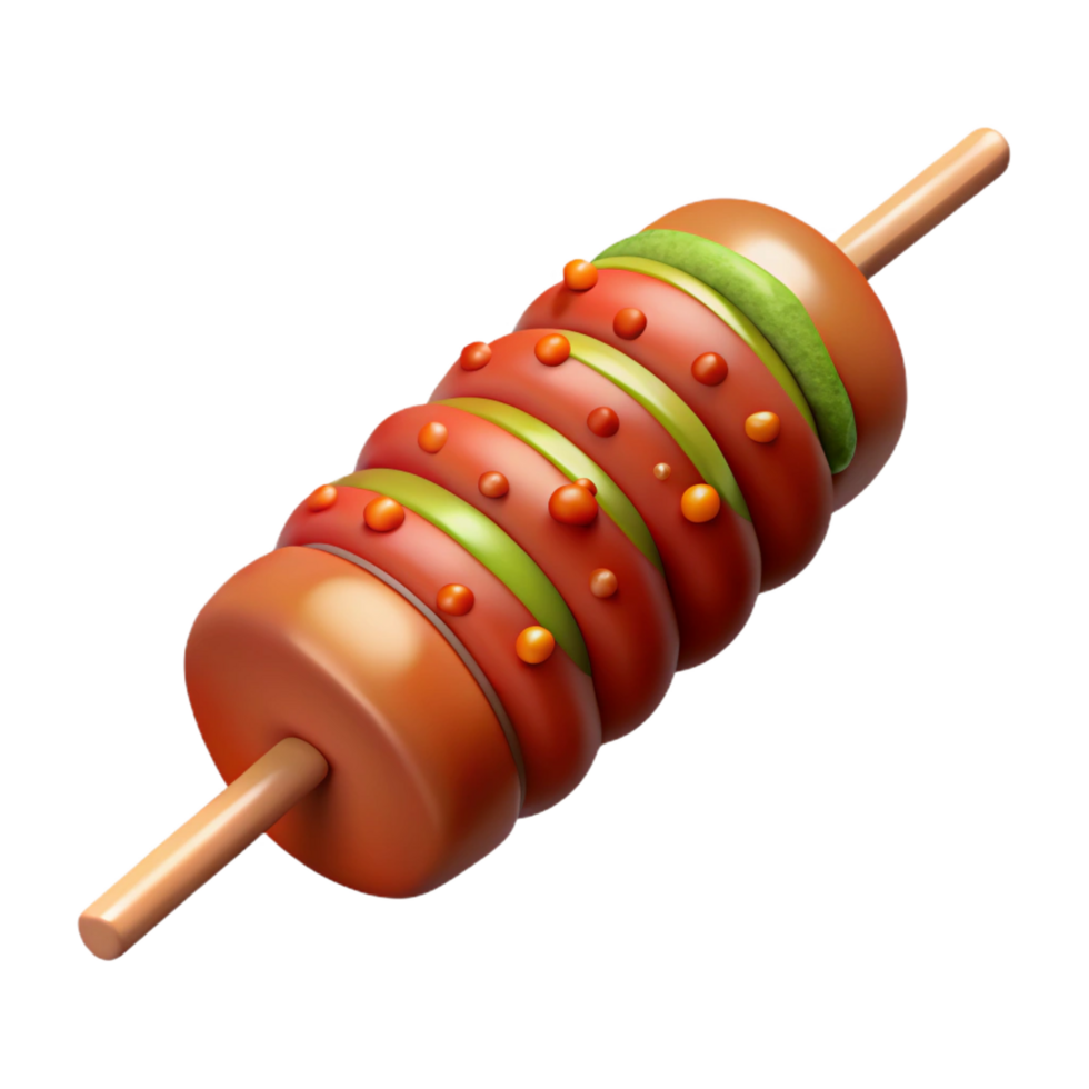 impressive whimsical creative Lamb kebab skewer, seasonewith spices, soft lighting, front view, detaileillustration, isolateon transparent background,high-resolution product photography professional png